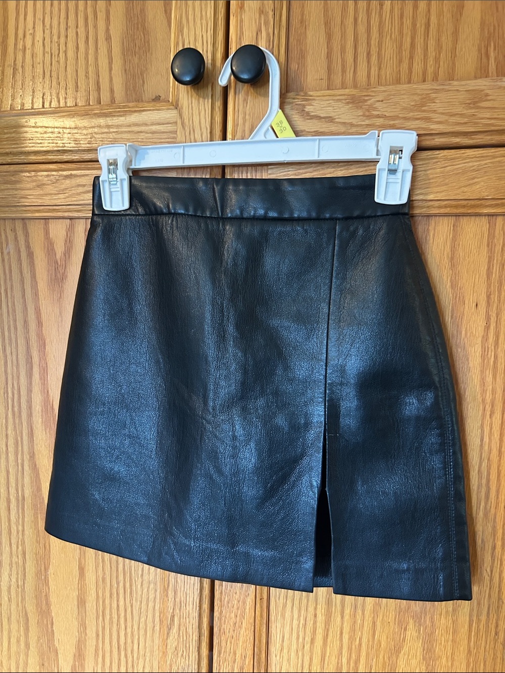Wilfred Black Faux Leather Mini Skirt with Front Slit Detail